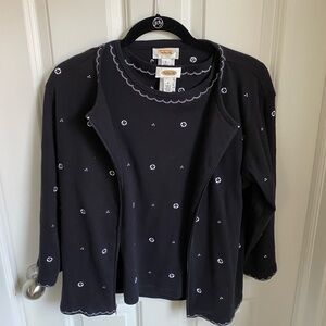 Vintage Talbots 100% Cotton Black Zip Up Sweater and Top Set